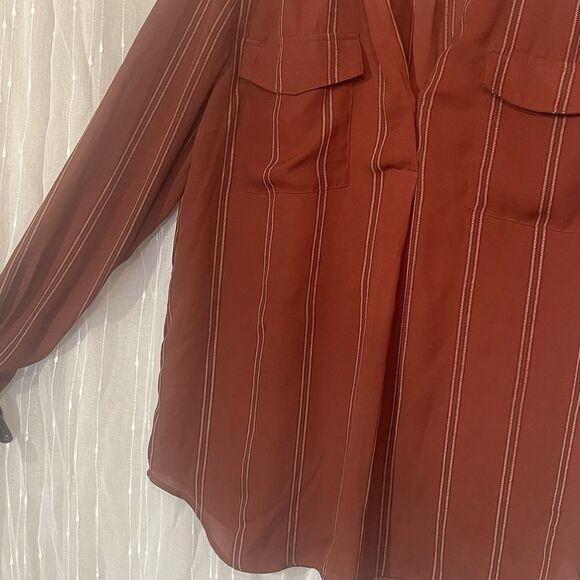 Ann Taylor Popover Tunic Burgundy Brick Red Plaid Lightweight Blouse Size Medium - Picture 4 of 14